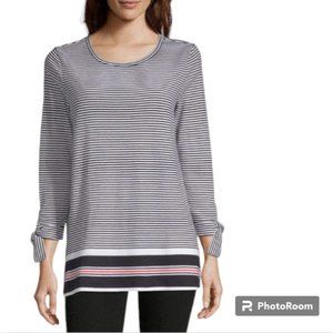 Liz Claiborne Weekend Striped Tunic Top With Ties on the Wrists Size Medium